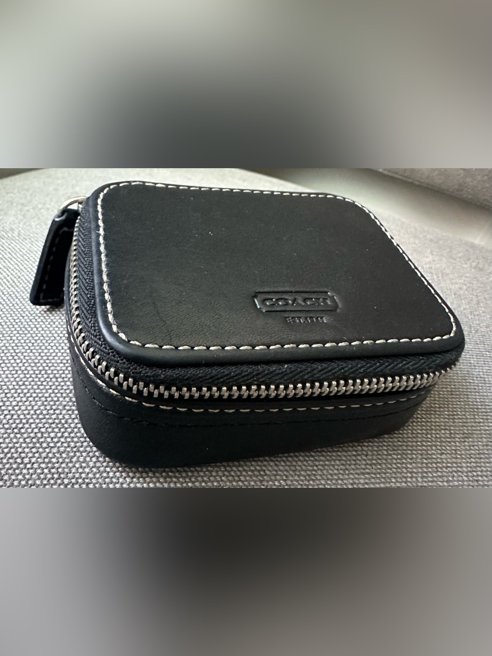 Vintage Coach Black Leather Zip Travel Case / Jewelry Organizer / Accessory Case